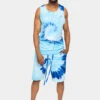 Pastel Contrast Swirl Tie Dye Cotton Tank Top Shorts Set -Victorious 0000 JS58 TT88 BLU 1
