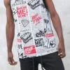 Men's Newspaper Print Graphic Tank Top 2 Men's Newspaper Print Graphic Tank Top -Victorious 0000s 0000 TT101 WHITE 1