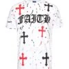Men's Paint Splatter Faith Rhinestone Graphic T-Shirt -Victorious 0001 TS7495 WHT 1