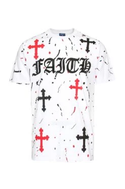 Men's Paint Splatter Faith Rhinestone Graphic T-Shirt