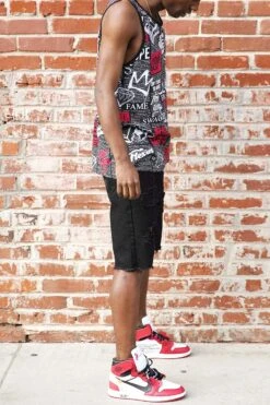 Men's Newspaper Print Graphic Tank Top -Victorious 0001s 0001 TT101 BLACK 2