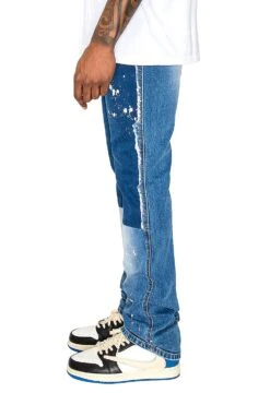 Men's Stacked Fit Repaired Paint Splatter Denim Jeans -Victorious 0002 DL1475 INDIGO 3