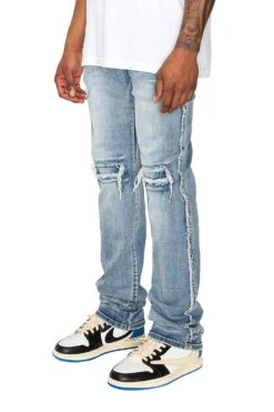 Men's Stacked Fit Raw Edge Distressed Denim Jeans -Victorious 0002 DL1483 INDIGO 3