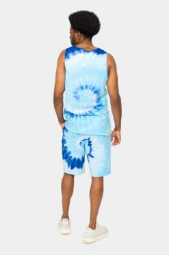 Pastel Contrast Swirl Tie Dye Cotton Tank Top Shorts Set -Victorious 0002 JS58 TT88 BLU 3