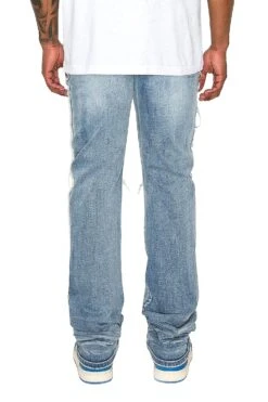 Men's Stacked Fit Raw Edge Distressed Denim Jeans -Victorious 0003 DL1483 INDIGO 4
