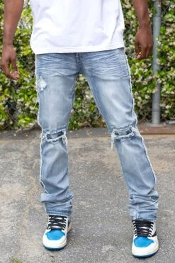 Men's Stacked Fit Raw Edge Distressed Denim Jeans -Victorious 0004 DL1483 INDIGO 5