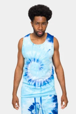 Pastel Contrast Swirl Tie Dye Cotton Tank Top Shorts Set -Victorious 0004 JS58 TT88 BLU 5