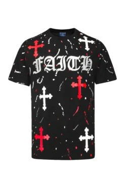 Men's Paint Splatter Faith Rhinestone Graphic T-Shirt 24 Men's Paint Splatter Faith Rhinestone Graphic T-Shirt -Victorious 0004 TS7495 BLK 1