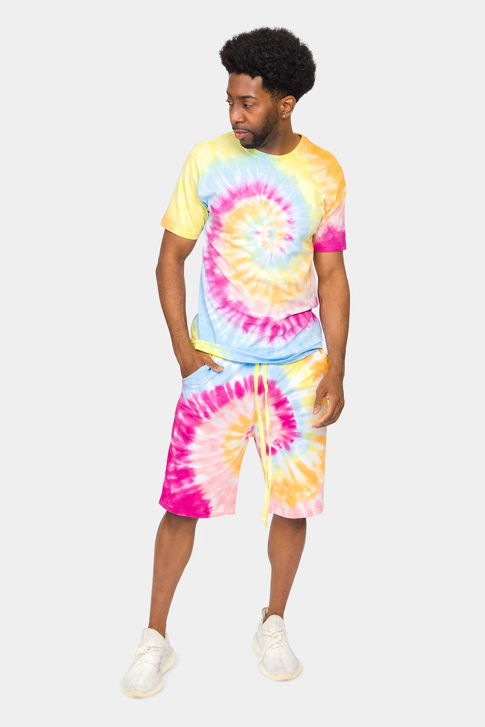 Pastel Contrast Swirl Tie Dye Cotton Shirt Shorts Set 9 Pastel Contrast Swirl Tie Dye Cotton Shirt Shorts Set - Image 7