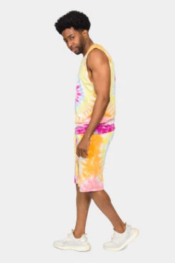 Pastel Contrast Swirl Tie Dye Cotton Tank Top Shorts Set -Victorious 0007 JS58 TT88 PST 2