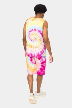 Pastel Contrast Swirl Tie Dye Cotton Tank Top Shorts Set -Victorious 0008 JS58 TT88 PST 3