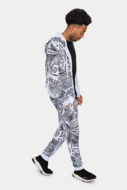 Floral Paisley Velvet Velour Track Suit -Victorious 0009 ST850 WHT 4