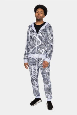 Floral Paisley Velvet Velour Track Suit -Victorious 0012 ST850 WHT 7