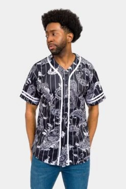 Essential Pinstripe Bandana Paisley Baseball Jersey -Victorious BJ51 BLK 1