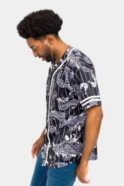Essential Pinstripe Bandana Paisley Baseball Jersey -Victorious BJ51 BLK 2