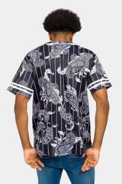 Essential Pinstripe Bandana Paisley Baseball Jersey -Victorious BJ51 BLK 3