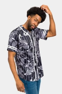 Essential Pinstripe Bandana Paisley Baseball Jersey -Victorious BJ51 BLK 4