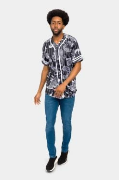 Essential Pinstripe Bandana Paisley Baseball Jersey -Victorious BJ51 BLK 5