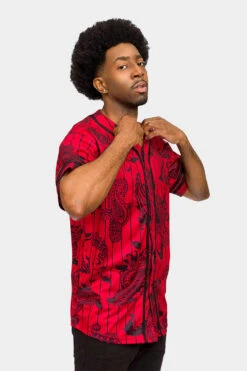 Essential Pinstripe Bandana Paisley Baseball Jersey -Victorious BJ51 RED 4