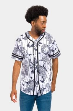 Essential Pinstripe Bandana Paisley Baseball Jersey -Victorious BJ51 WHT 1