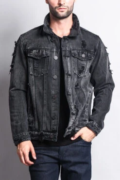 Distressed Faded Denim Jacket -Victorious DK100 BLK 1