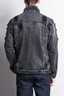 Distressed Faded Denim Jacket -Victorious DK100 BLK 3