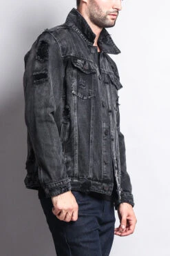 Distressed Faded Denim Jacket -Victorious DK100 BLK 4