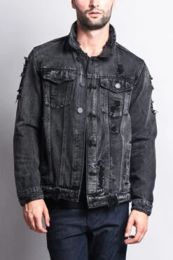 Distressed Faded Denim Jacket -Victorious DK100 BLK 5