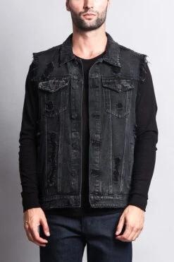 Essential Distressed Denim Vest -Victorious DK101 BLK 1
