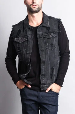 Essential Distressed Denim Vest -Victorious DK101 BLK 5