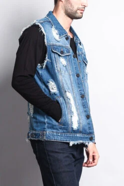 Essential Distressed Denim Vest -Victorious DK101 IND 4