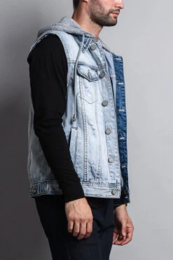 Detachable Hood Denim Vest -Victorious DK108 ICE 4
