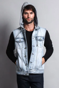 Detachable Hood Denim Vest -Victorious DK108 ICE 5