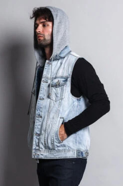 Detachable Hood Denim Vest -Victorious DK108 ICE 6
