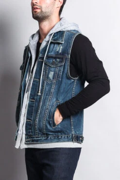 Layered Hooded Denim Vest -Victorious DK110 DKI 2