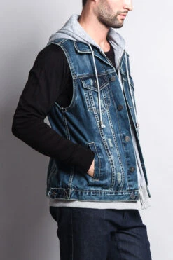 Layered Hooded Denim Vest -Victorious DK110 DKI 4