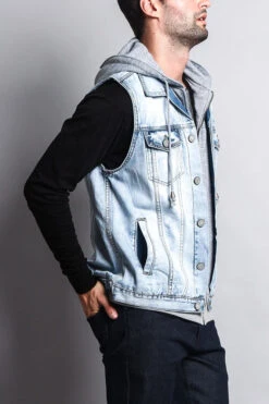 Layered Hooded Denim Vest -Victorious DK110 ICE 4