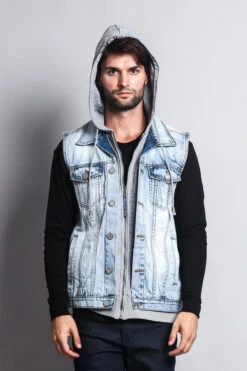 Layered Hooded Denim Vest -Victorious DK110 ICE 5