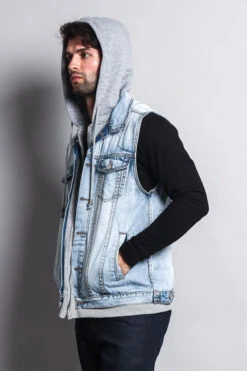 Layered Hooded Denim Vest -Victorious DK110 ICE 6