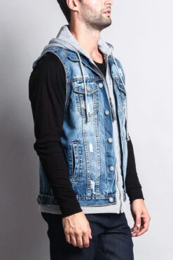 Layered Hooded Denim Vest -Victorious DK110 IND 4
