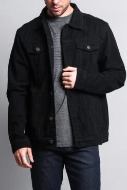 Premium Distressed Denim Jacket -Victorious DK125 BLK 1