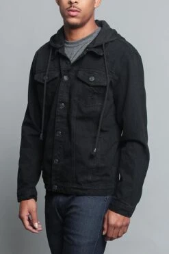 Hooded Denim Jacket -Victorious DK135 BLK 2