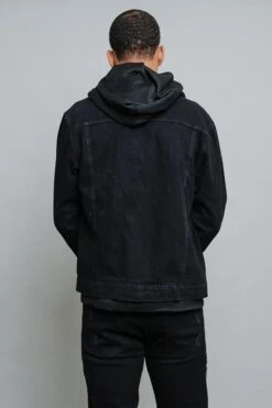 Layered Look Distressed Denim Jacket -Victorious DK140 BLK 3