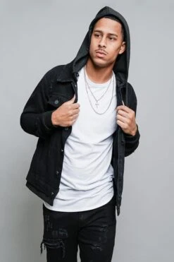 Layered Look Distressed Denim Jacket -Victorious DK140 BLK 4