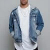 Layered Look Distressed Denim Jacket -Victorious DK140 IGY 1