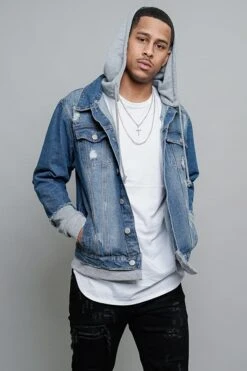 Layered Look Distressed Denim Jacket -Victorious DK140 IGY 4