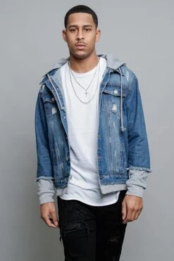 Layered Look Distressed Denim Jacket -Victorious DK140 IGY 5