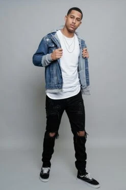 Layered Look Distressed Denim Jacket -Victorious DK140 IGY 6