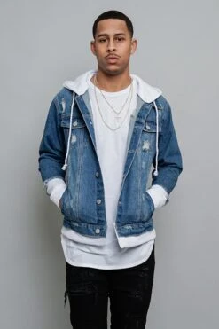 Layered Look Distressed Denim Jacket -Victorious DK140 INW 1