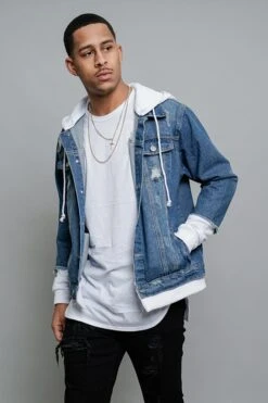 Layered Look Distressed Denim Jacket -Victorious DK140 INW 2